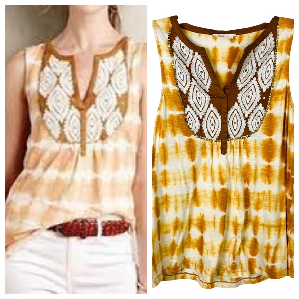 Anthropologie Floreat Sedna Gold And White Tie Dye Tank Top